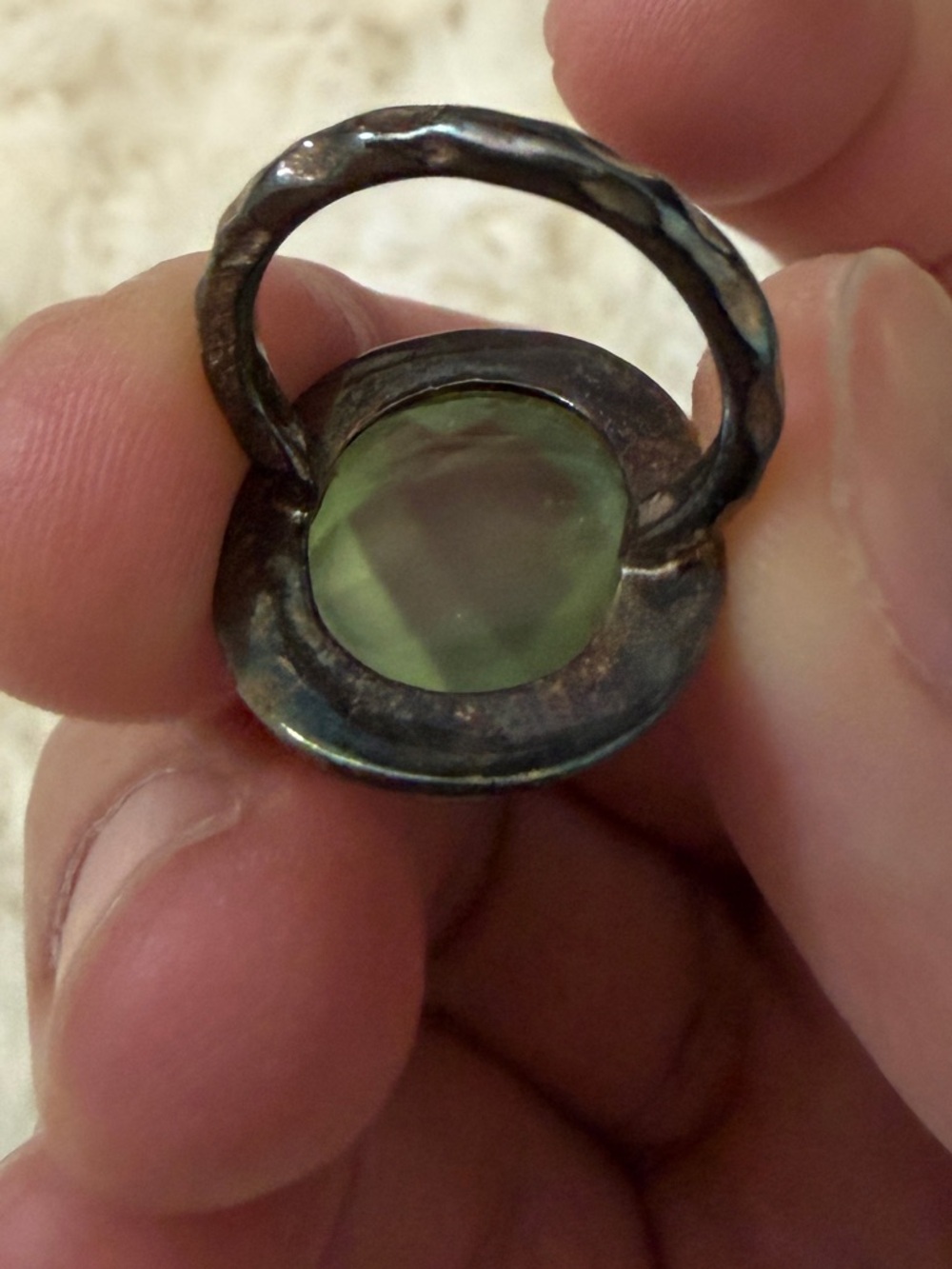 Sterling Silver Ring with Faceted Light Green Gemstone - Picture 2 of 3